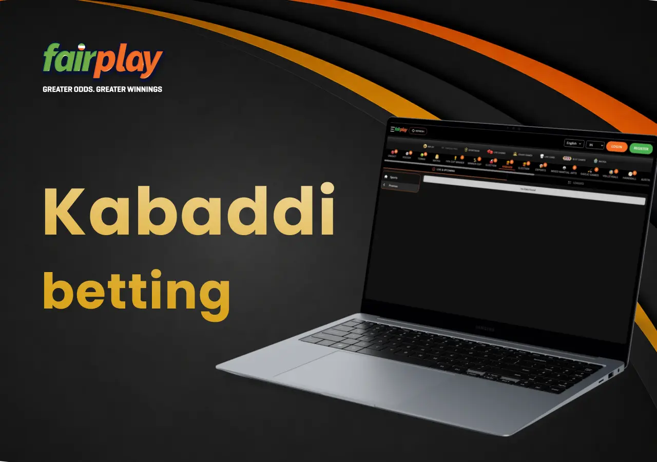 FairPlay Kabaddi betting page shown on a laptop with available match wagering options.